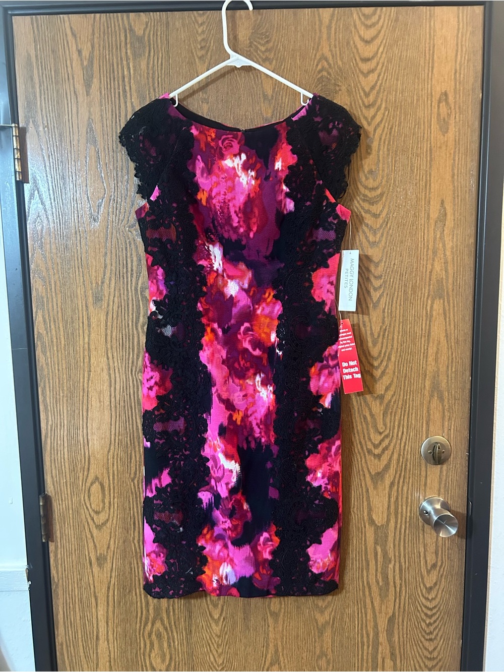 Maggy London Fuchsia, Pink and Black Floral Lace Midi Dress